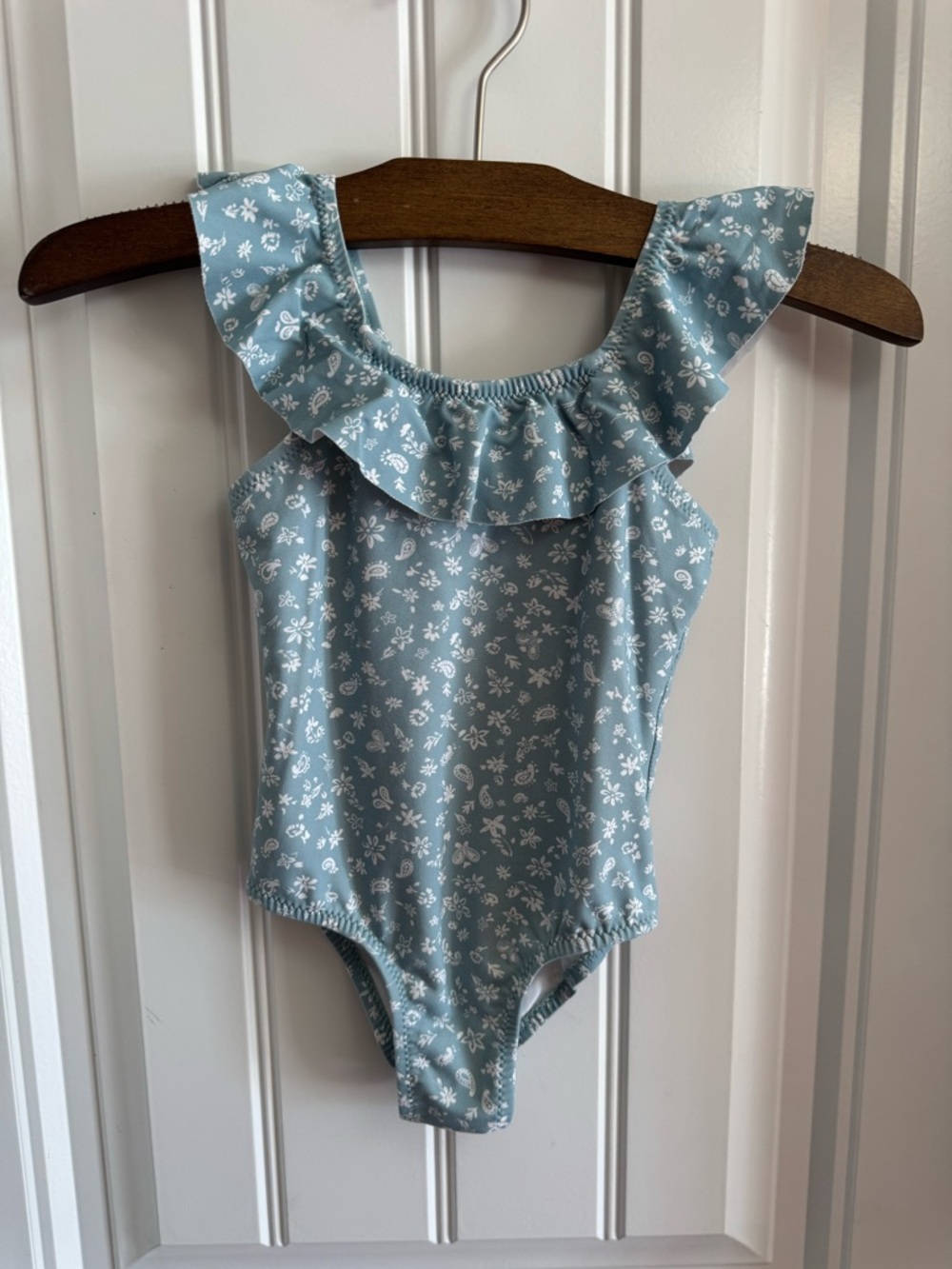 Zara Light Blue Floral Ruffle One-Piece Swimsuit